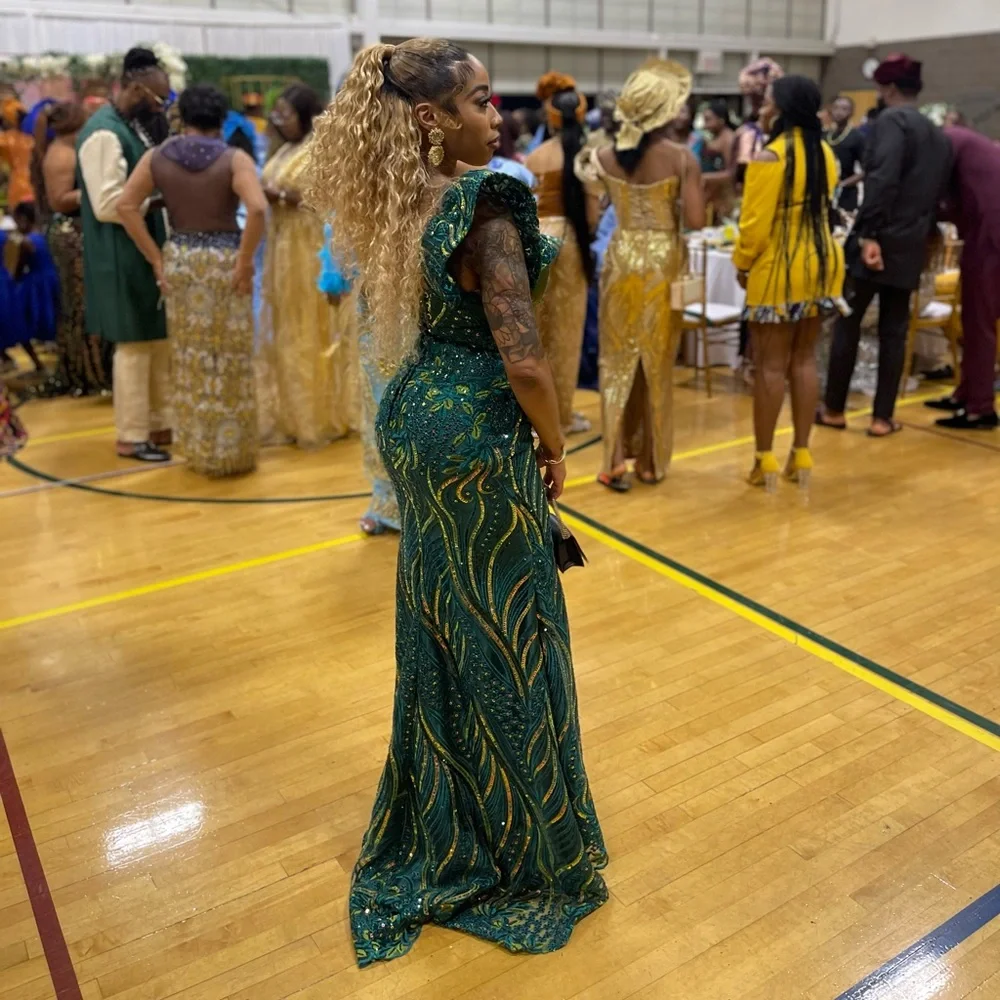 Custom African Floor-length Gown Green and Gold - Picture 5 of 5